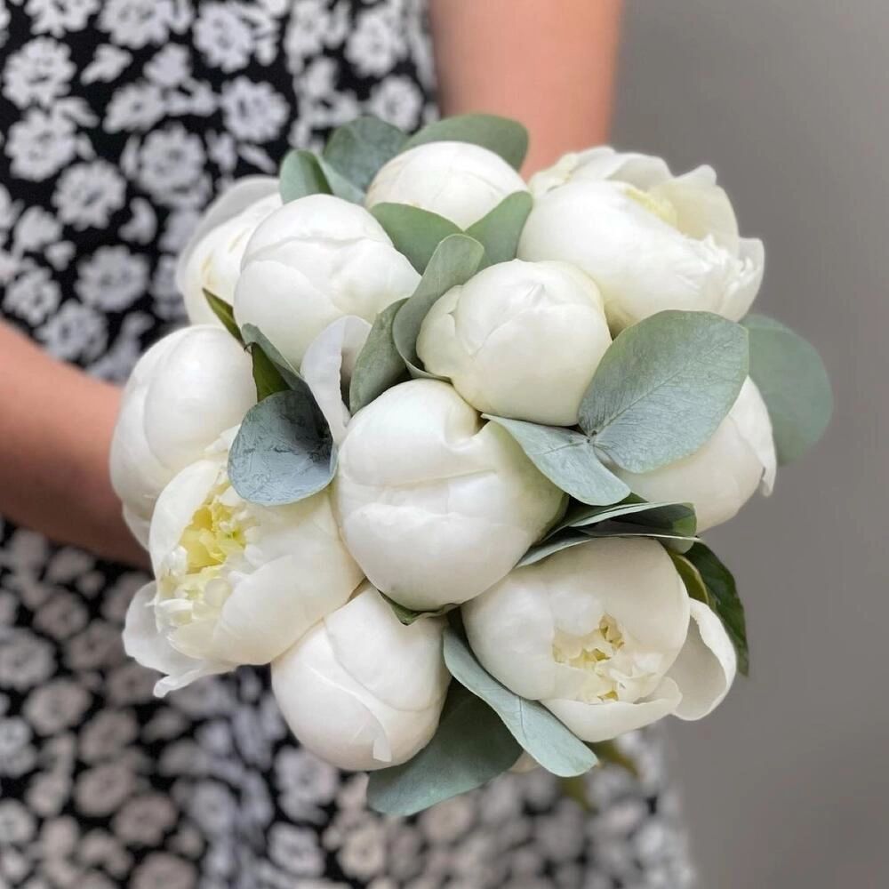 Gəlin buketi ağ pion ilə