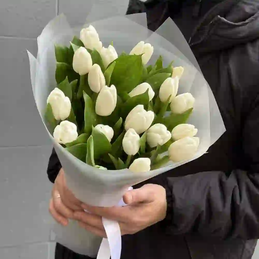 Ağ tulpan buketi