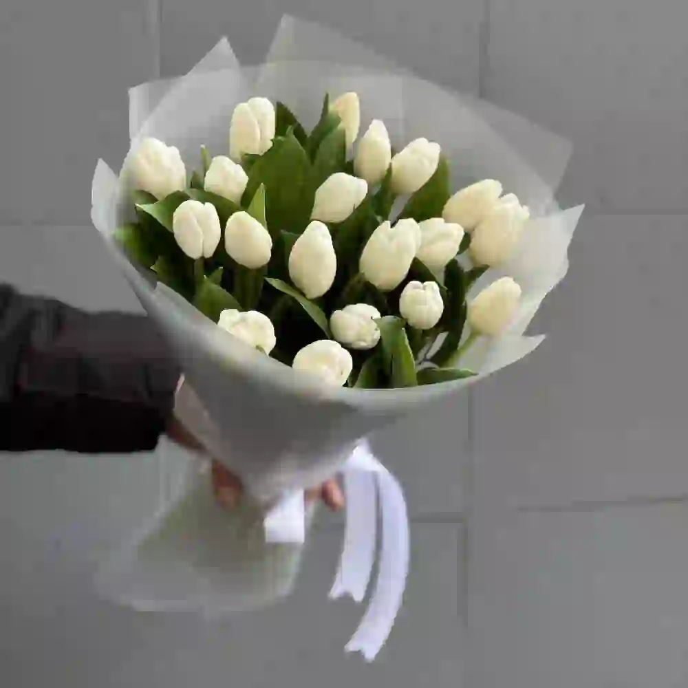 Ağ tulpan buketi